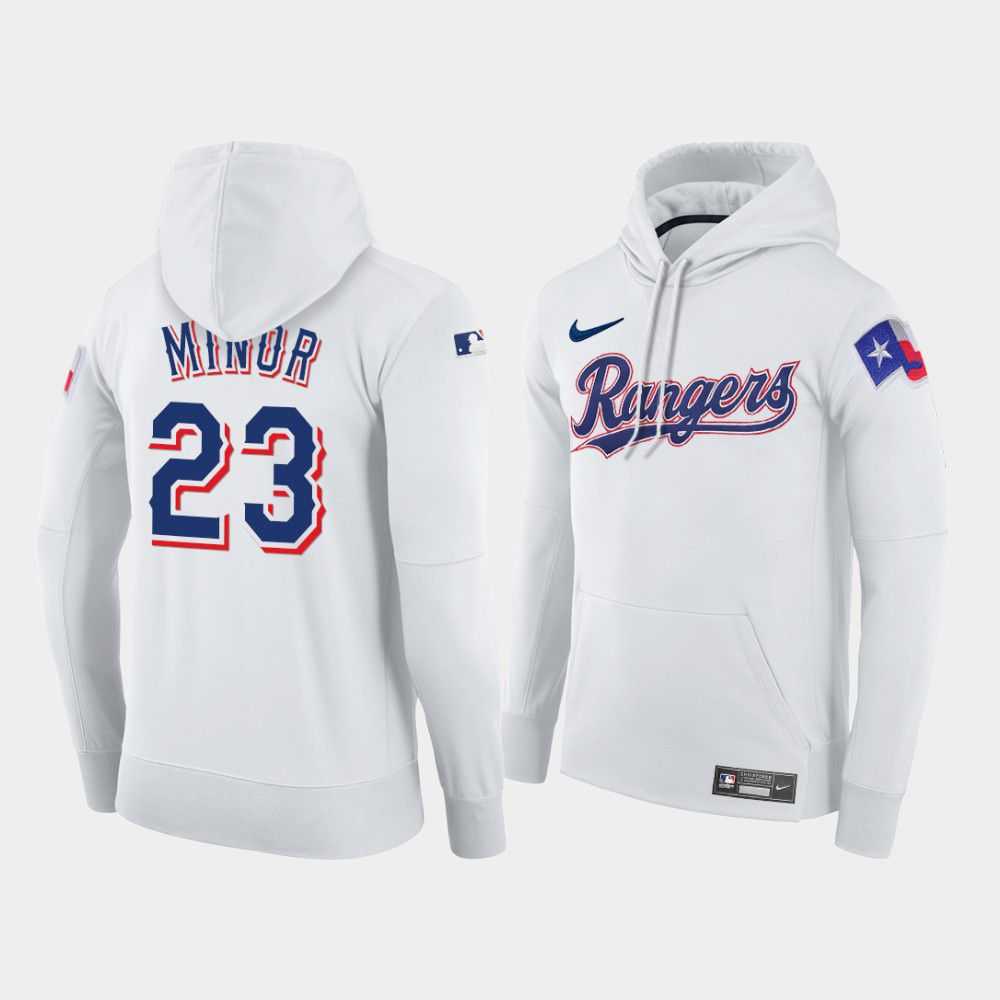 Men Texas Rangers 23 Minor white home hoodie 2021 MLB Nike Jerseys